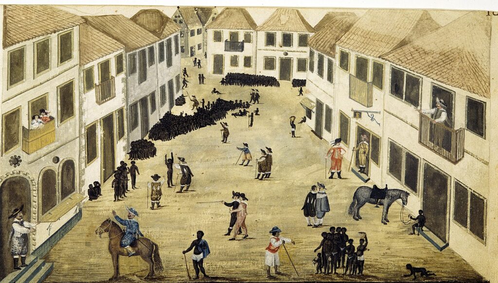 Slave market in Recife, Zacharias Wagenear (1637-1644)
