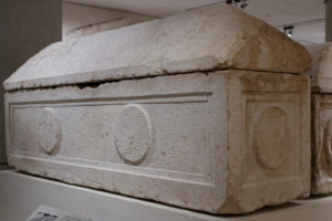 Hebrew inscriptions on a tomb inside the Louvre